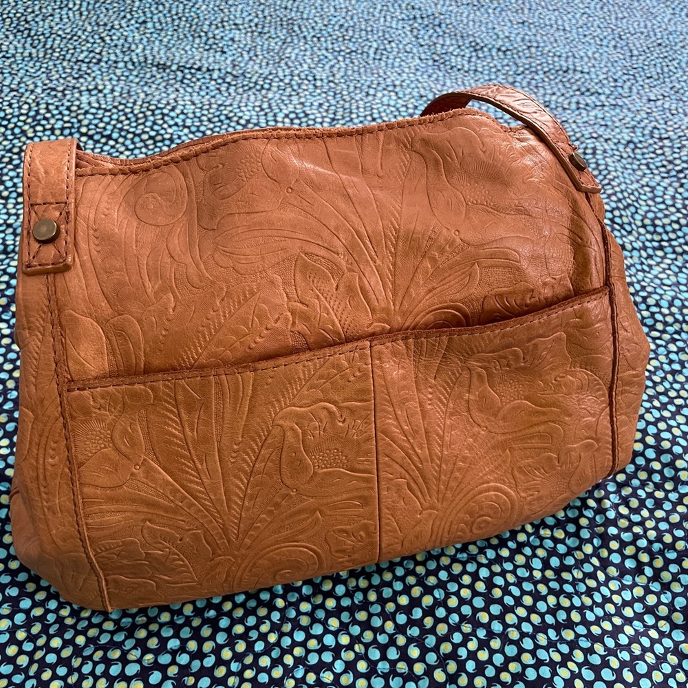 American Leather Company Tan Tooled Leather Purse